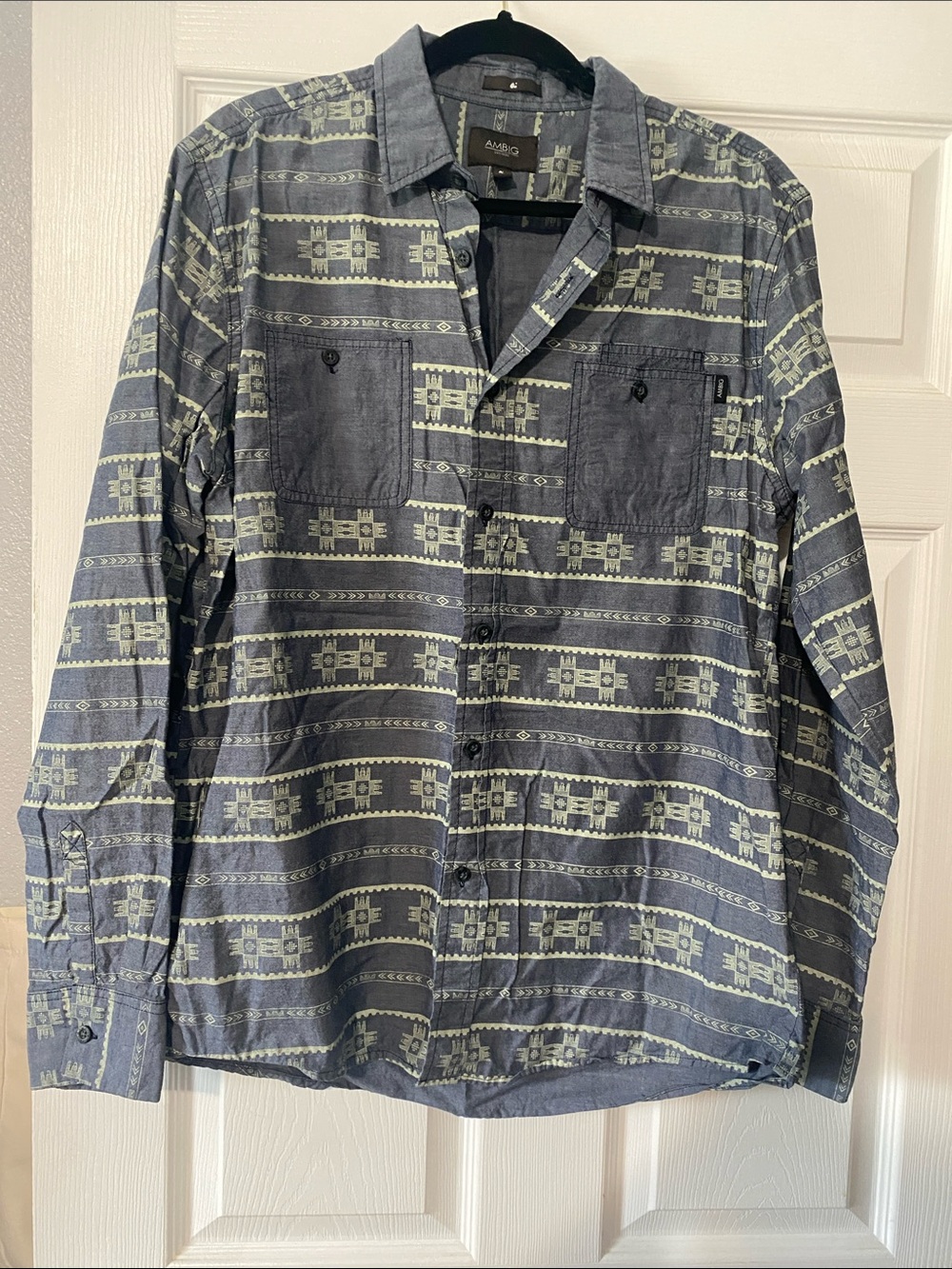 Ambig Clothing Men's Blue Patterned Lightweight Western shirt